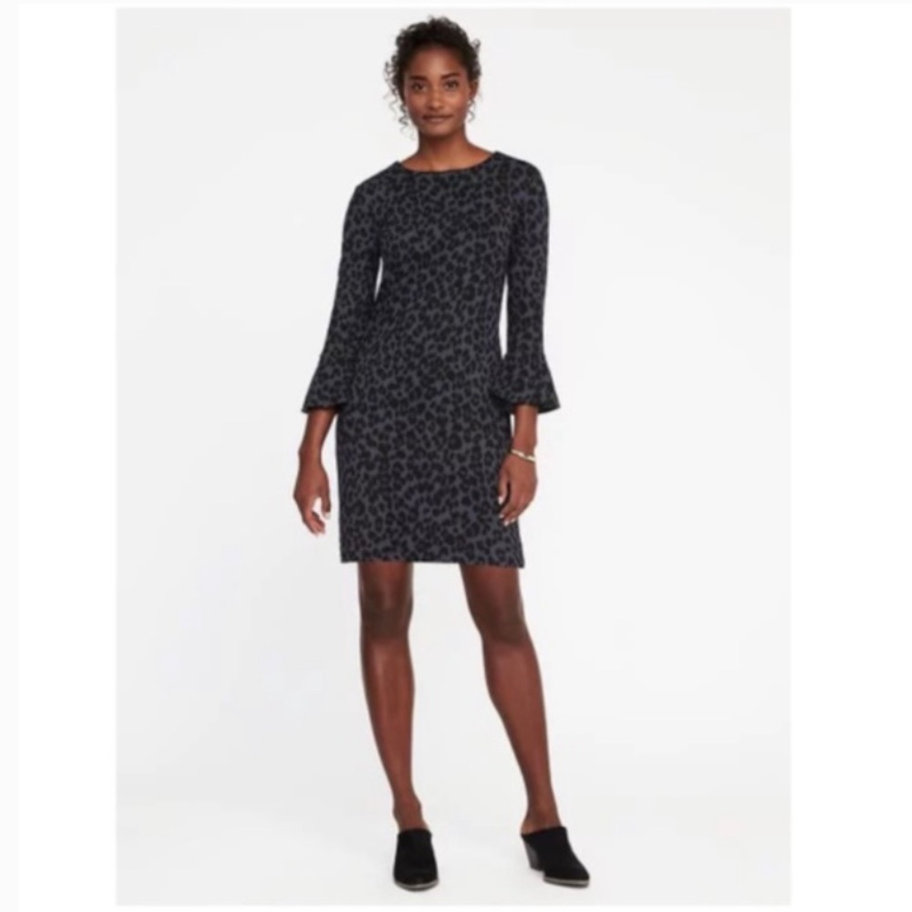 Old Navy Gray Ponte Knit Animal Print Dress XL